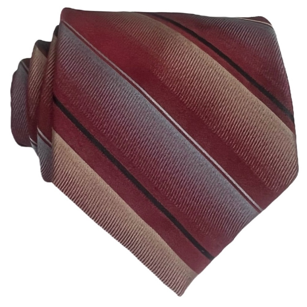 Perry Ellis Portfolio 100% Silk Designer Tie Maroon Striped Retro Office Necktie